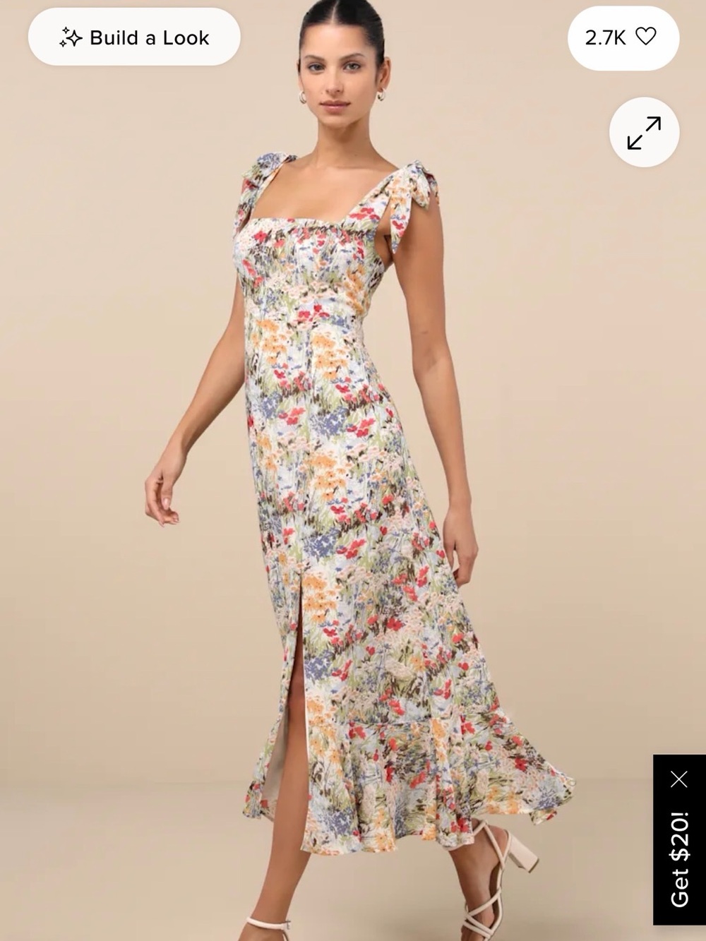 Lulu's Floral Slip Dress in Cream, Red & Green